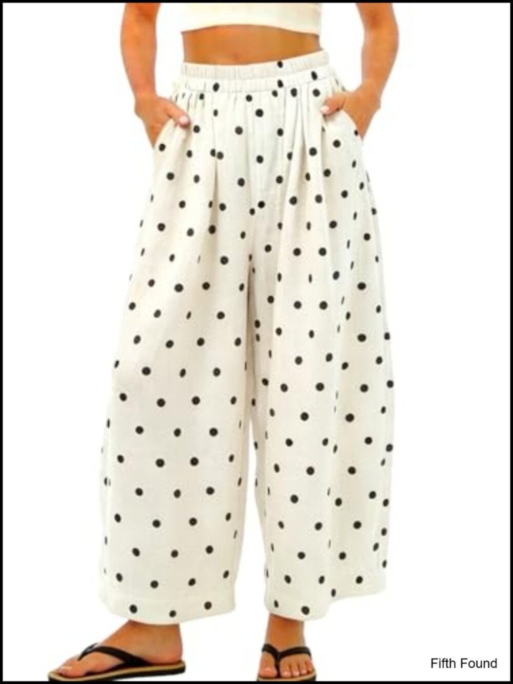 Women's Cotton Linen Wide Leg Palazzo Pants Polka Dot Elastic Waist Beach